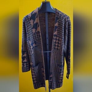 I.N. Studio Women's Houndstooth Long Cardigan - Brown & Black - Size 2X